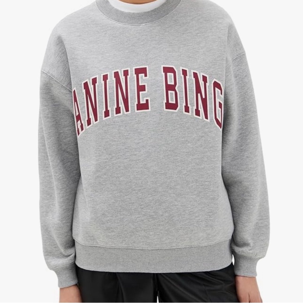 Anine Bing Grey Sweatshirt with Burgundy Logo